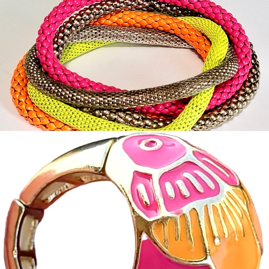 Trendy Boutique Pink Orange Multi Neon Bracelet Ring Set 24$